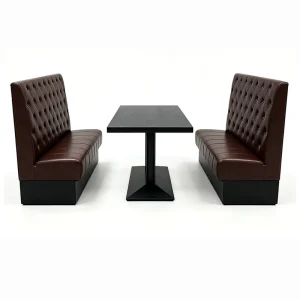 Restaurant Booth Seating Set Dark Brown PU Leather Sofa With Black Wood Dining Table For Cafe Bistro Diner Commercial Furniture