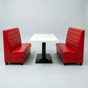 Restaurant Booth Seating Set Red PU Leather Booth Sofa With White Rectangular Dining Table For Bistro Fast Food Commercial Use