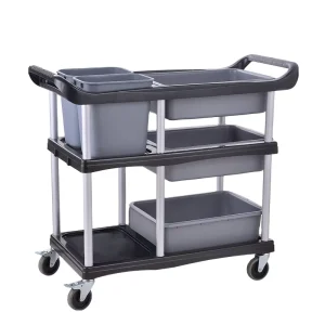 Restaurant Canteen Hotel Plastic Cleaning Dinner Collector Service Trolley Tute Box Black Gray 2 Buckets 3 Bus Boxes