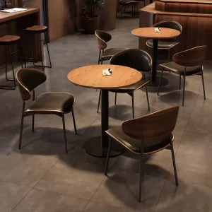 Restaurant Chairs Set of 4 Wooden Dining Chairs with Rattan Back and Upholstered Seat for Cafe Bistro