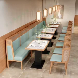 Restaurant Coffee Pizza Shop Wood Sofa Booth and Table Chairs Combination U Shape Sofa and Long Booth Seat Furniture