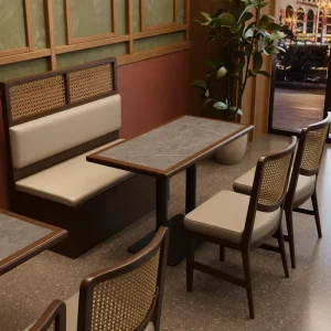 Restaurant Dining Chair Table Set Wood Cane Upholstered Cafe Commercial Seating Furniture Hotel Rattan Backrest Dining Chair