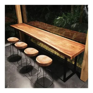 Restaurant Furniture Bar Table Live Edge Dining Table Customized Design Wood Top and Metal Leg