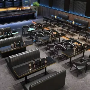 Restaurant Furniture Cafe Bar Table Chair Combination Contemporary Metal PU Leather Durable Faux Marble Top Eco Friendly