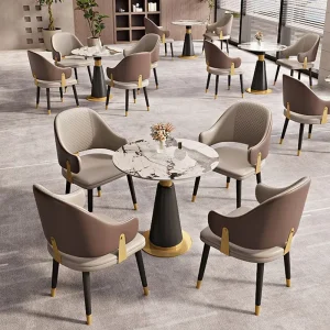Restaurant Furniture Designer Dining Table Sets Luxury Modern Style Metal & Marble Top for Living Room and Hotel Lobby Reception