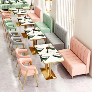 Restaurant Furniture Modern Minimalism Customizable Solid Wood Marble Top Metal Frame Table Chair Set for Coffee Shops Milk Tea