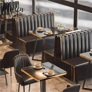 Restaurant Furniture Set Hotel Sofa Cafe Dining Table and Chair Set Bar Club Black Booth Sofa Seating Marble Durable
