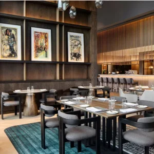 Restaurant Furniture Set Pu Leather Seating Chair & Wooden Tables With Booth Sofa for Coffee Shop Hotel