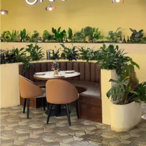Restaurant Furniture Set Soild Wood Leather Dining Room Table and Chair Furniture Lighting Restaurant Decoration Interior