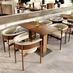 Restaurant Furniture Set Solid Wood Durable Modern Commercial Booth Seating with Restaurant Tables and Chair for Banquet Hall