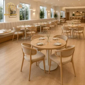 Restaurant Furniture Set Solid Wooden Round Table Fabric Upholstered Booth Seating Customized Ergonomic Chair