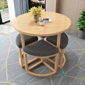 Restaurant Furniture Sets Colorful Marble Solid Wood Round Table and Chair Sets on Cafe Restaurant