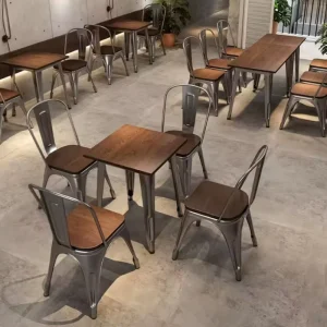 Restaurant Furniture Table and Chair Iron Industrial Style Cafe Restaurant Table and Chairs Set