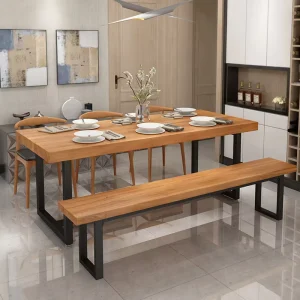 Restaurant Furniture Wood Dining Table Set Table with Bench Custom Solid Wood Table and Bench with Fast Delivery