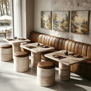 Restaurant Marble Coffee Shop Sofa Booth Seating Chair and Table Bench Furniture for Restaurant with Table