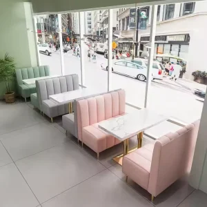 Restaurant Marble Tables and Chairs Sets Colorful Leather Booth Seating Bench Coffee Shop Cafe Chairs Set for Hotel
