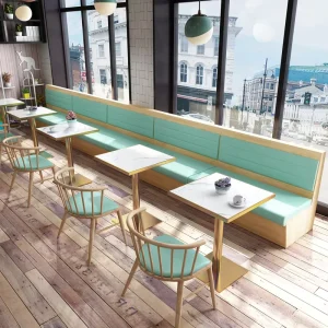 Restaurant Panel Wood Green Gold Metal Wall-Mounted Booth Sofa Table and Chair Set for Bar Restaurant Coffee Shop Pub Steakhouse