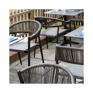 Restaurant Set Cafe Modern Commercial Durable Outdoor Aluminum Frame Rattan Mesh Seat Outdoor Metal Chair