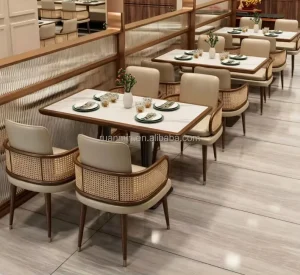 Restaurant Sets Modern Rattan Solid Wood Cafe Booth Sofa Western Dining Table Set Coffee Shop Restaurant Chairs