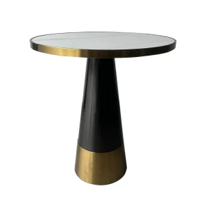Restaurant Tables Luxury Round Sintered Stone Table Gold Trim Black Conical Metal Pedestal for Hotel Room Bar Cafe Coffee Shop