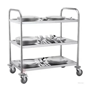 Restaurant Tea Food Serving Stainless Steel 2 Tier Tube Service Trolley Cart 50kg Capacity 0.6mm Thickness