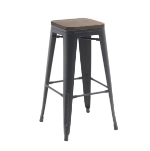 Restaurant Using Iron Metal Square High Bar Stool with Wooden Board