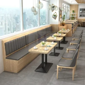 Restaurant Wood Tables and Chairs Restaurant Booth Seating Restaurant Sets Factory Price Luxury Half Round Orange Dining Table