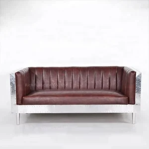 Retro Aluminium Decorative Vintage PU Leather Sofa 3 Seater Couch for Apartment Living Room Hotel Office Waiting Room