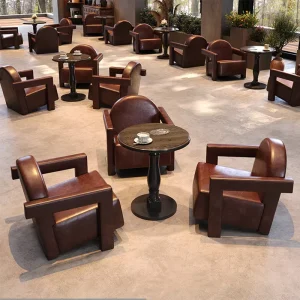 Retro American Style Sofa Solid Wood Armchair Cigar Bar Chair Hotel Coffee Shop Sofa Booth Seating Cigar Lounge Furniture