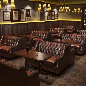 Retro Bar Lounge Sofa American Style Themed Western Restaurant Whiskey Music Bistro Cafe Wood Table and Chair Set for Bar Pub