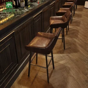 Retro Bar Stools with Leather Seats Metal Frames Durable & Eco-Friendly for Restaurants Cafes Bistros Bars Commercial Furniture
