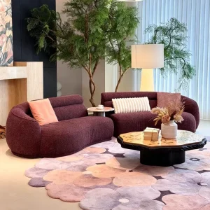 Retro Burgundy Fabric Sofa for Living Room Lightweight Luxury Hotel Villa Multi seater Curved Sofa