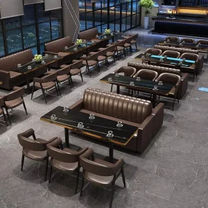 Retro Cafeteria Restaurant Bar Furniture Upholstery Dining Chair Leather Sofa Booth Seating Black Table Furniture