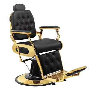 Retro Classic Black Stainless Steel Hair Salon Chair with Adjustable Height Backrest and Footstool