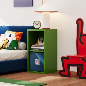 Retro Green Steel Media Cabinet for Living Room Modular Grid Storage TV Stand