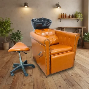 Retro Hair Washing Chair with Water wash Unit and Ceramic Basin Soft and Comfortable Shampoo Chair Suitable for Hair Salons