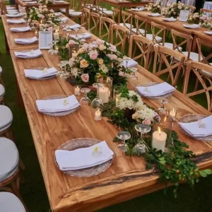 Retro Indoor Outdoor Furniture Solid Wood Industrial Wooden Dining Folding Hotel Wedding Event Banquet Tables
