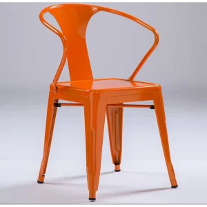 Retro Industrial Iron Dining Chair with Armrest Distressed Metal Seat Heavy Duty Commercial Chair for Cafe Diner