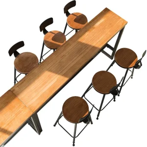 Retro Industrial Iron Wood Bar Furniture Set for Home Bar Hotel Cafe Bistro 5cm Counter Table and Chair Stool