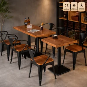 Retro Industrial Restaurant Chair Metal Frame Wooden Seat Dining Chair for Cafe Bar Commercial Furniture