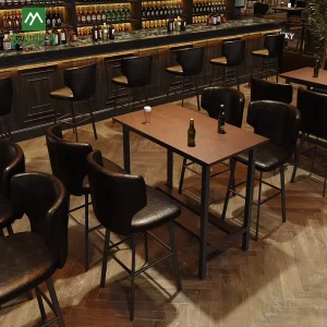 Retro Industrial Style Durable Eco-Friendly Bar Furniture Set with Iron High Stools Bar Table for Restaurants Cafes Hotels
