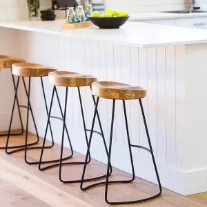 Retro Industry Style Metal Frame Wood Seat Dining Room Wooden Restaurant Bar Stool High Chair for Coffee Bar