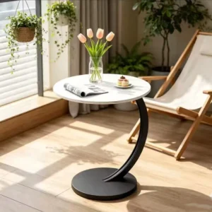 Retro Mini Round Extendable Convertible Coffee Table with Metal Frame and Solid Wood Top for Living Room Dining in Small Homes