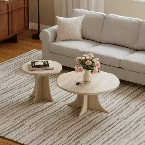 Retro Natural Cave Stone Coffee Table Small sized Living Room Minimalist Home Use Small Coffee Table Round Table Combination