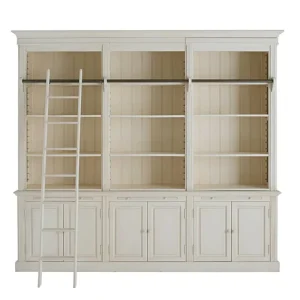 Retro Oak Solid Wood Bookcase with Ladder Living Room Display Cabinet Display Stand Villa Family Office Use