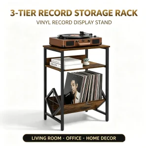 Retro Side Table Vinyl Record Stand Coffee Table Storage Rack for Album Book for Living Room Bedroom Magazine Storage Record