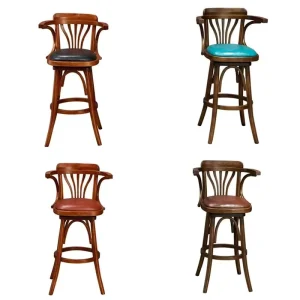Retro Solid Wood Swivel High Bar Stools Bar Coffee Shop and Lounge Bar High Table and Chair Combination