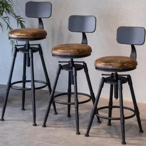 Retro Style Bar Furniture Leather Bar Stools Adjustable Swivel Dining Chairs Kitchen Restaurant High Stools