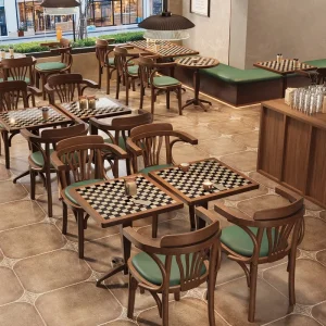 Retro Style Cafe Wood Table and Chair Combination Tile Rock Plate Western Bar Square Table Western Restaurant Table Chair