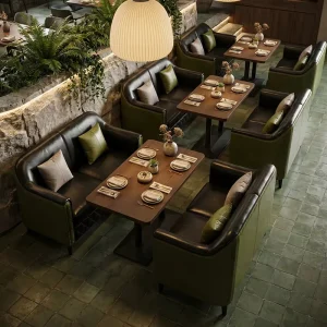 Retro Style Commercial Furniture Restaurant Leather Booth Sofa Chair Table Set High End Dining Restaurant Tables and Sofa Chairs